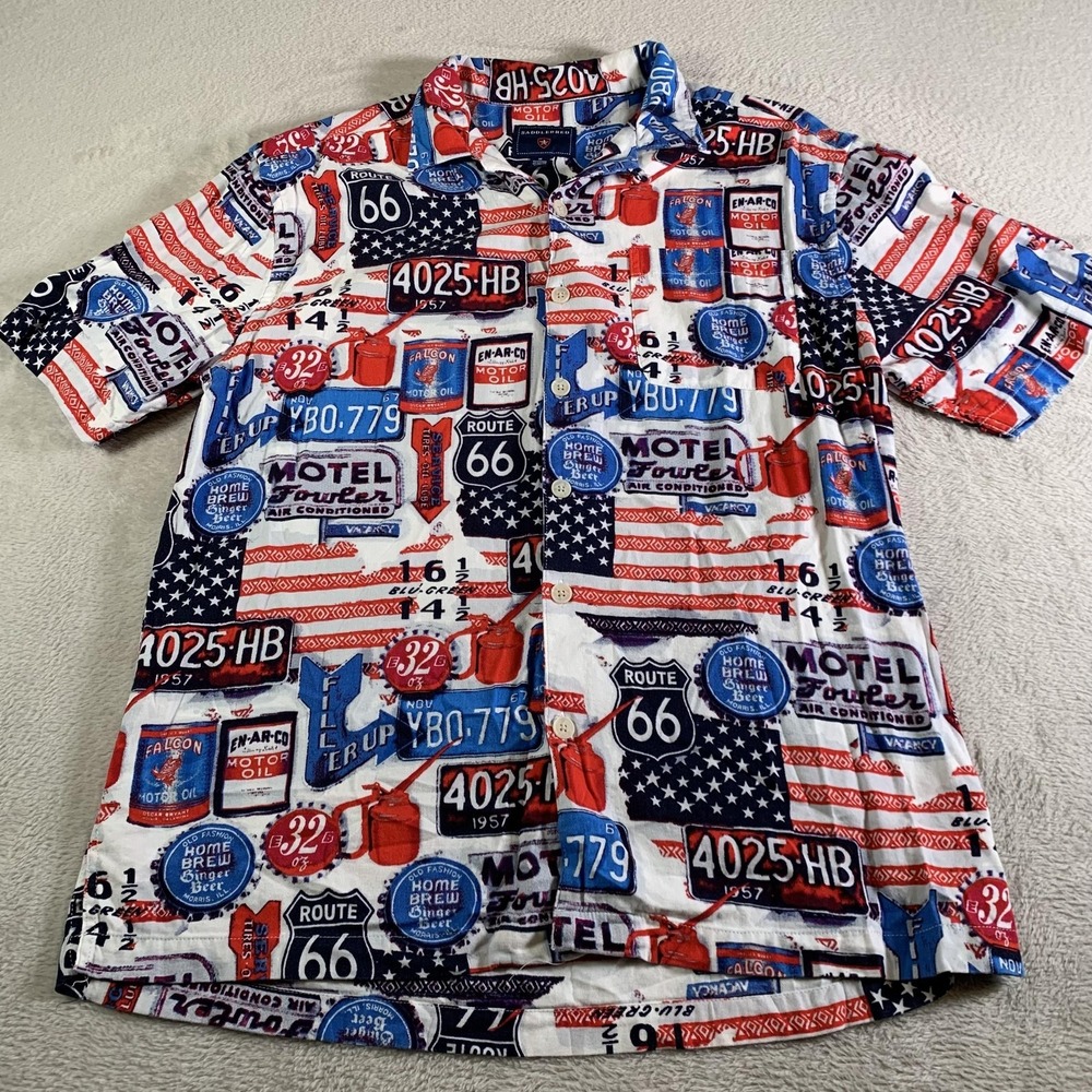 Saddlebred Shirt Mens Medium Multicolor Route 66 American Flag Short Sleeve